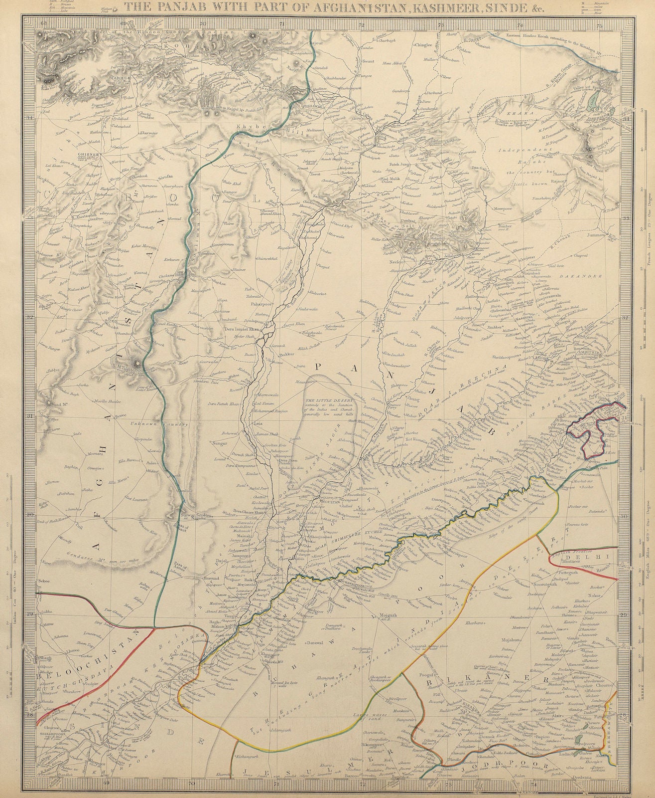 PAKISTAN. the Punjab, Afghanistan, Kashmir, and Sinde. SDUK 1844 old map
